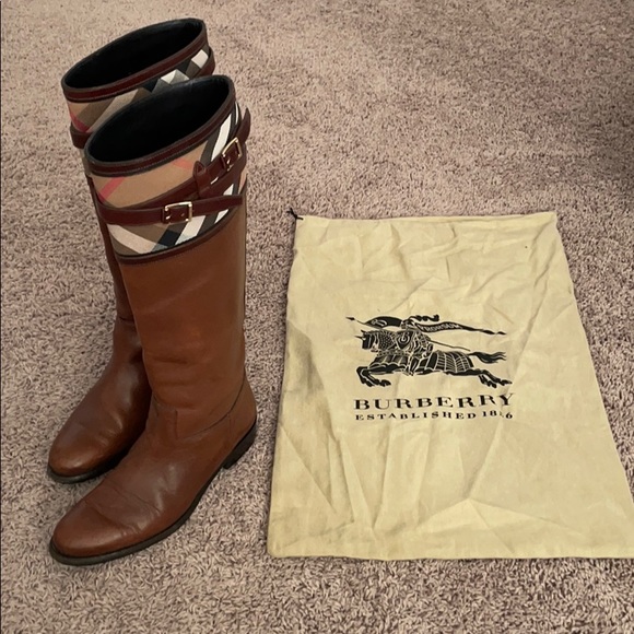 Burberry Shoes - Authentic Burberry Nova Check Leather Riding Boots